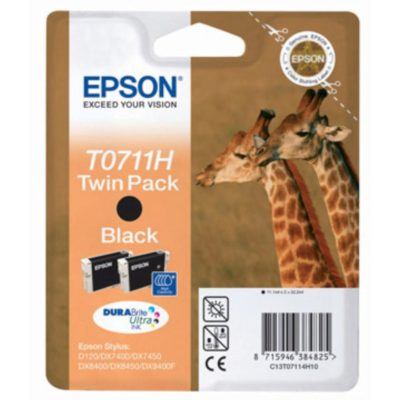 Epson Giraffe T0711H DURABrite Ultra Ink, High Yield Ink Cartridge, Black Twin Pack, C13T07114H10 Epson Giraffe T0711H DURABrite Ultra Ink, High Yield Ink Cartridge, Black Twin Pack, C13T07114H10